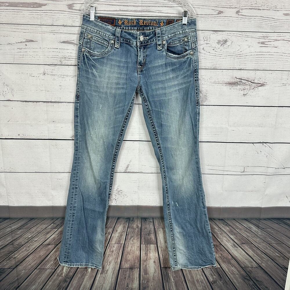 Rock Revival Jeans Womens 29 Blue Gwen Easy Bootcut Thick Stitch Western Rodeo‎